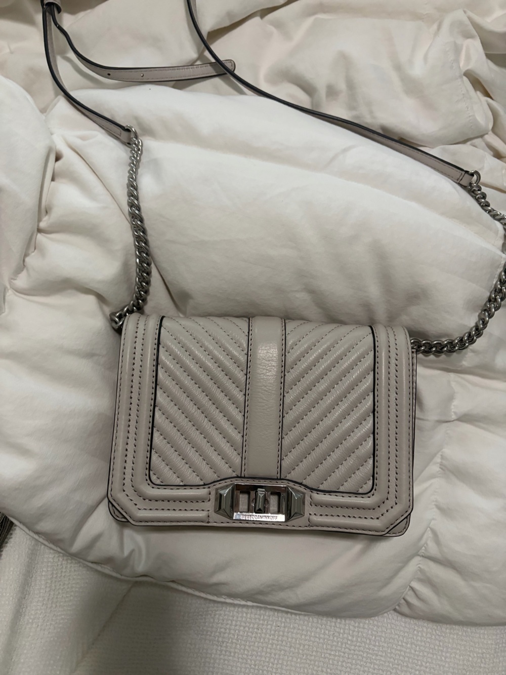 Rebecca Minkoff Quilted Leather Chain Shoulder Bag in Light Gray